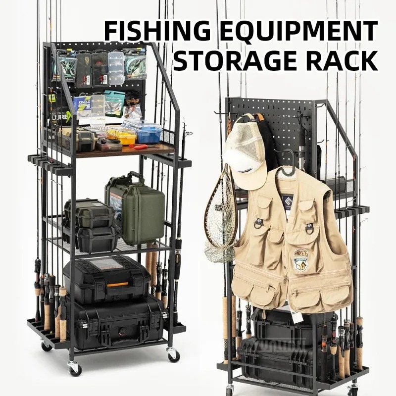 Fishing Equipment Holder - ชั้นวางอุปกรณ์ตกปลา, ที่วางคันเบ็ดและรอกตกปลาแบบสไตล์ชั้นวางปืน, ชั้นจัดเก็บอุปกรณ์อเนกประสงค์สำหรับบ้านและรถยนต์
